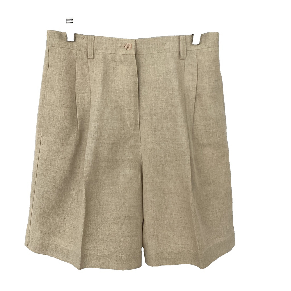 Liz Claiborne Vintage Linen Blend Shorts High Waisted Oatmeal Beige Size 10